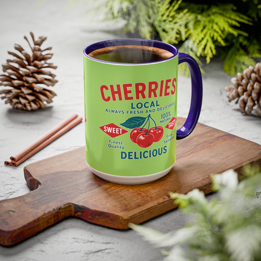 "Delicious Cherries", Colorful Mugs (11oz, 15oz) (Orchard Lime)