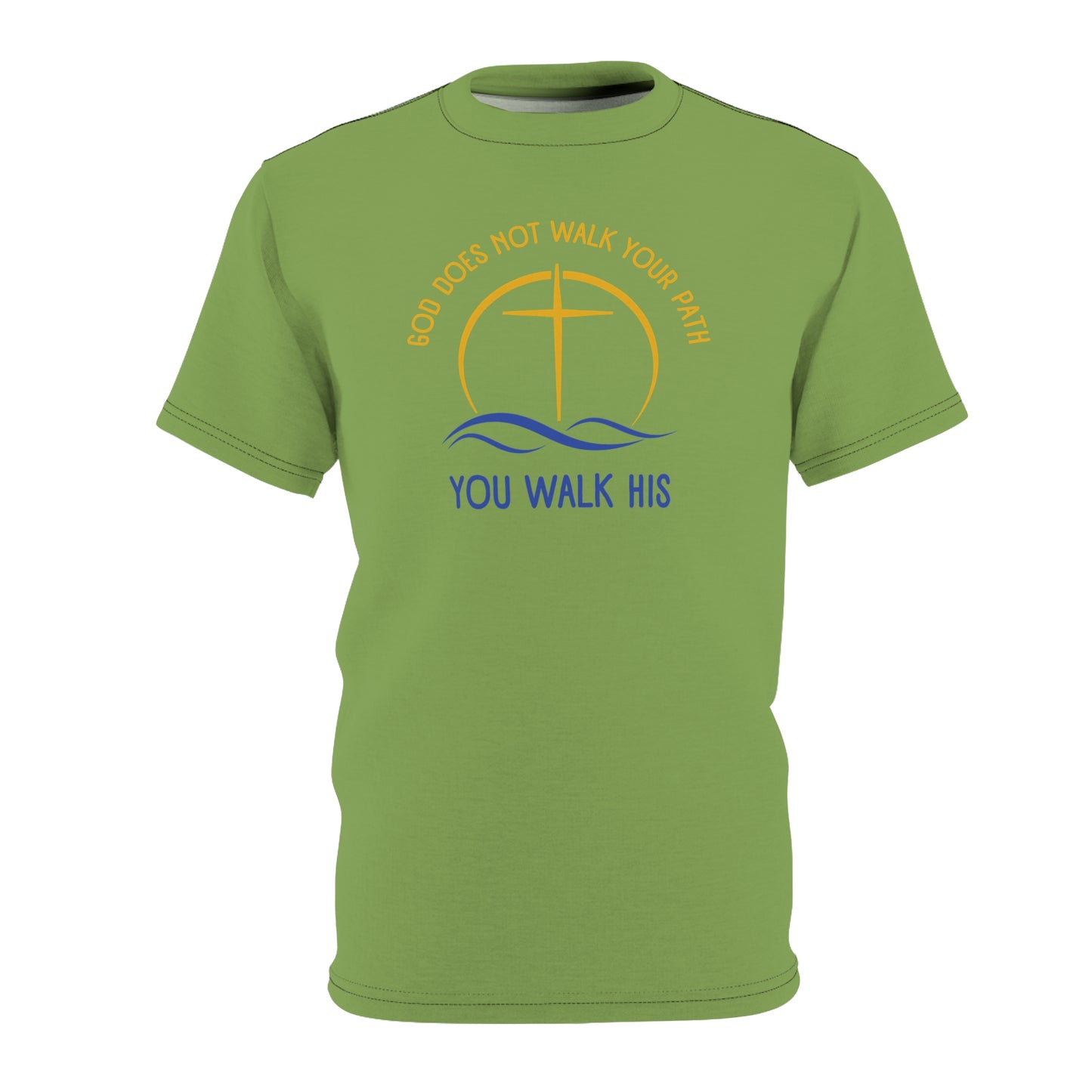 "God Does Not Walk Your Path", Unisex T-shirt (70's Light Green)
