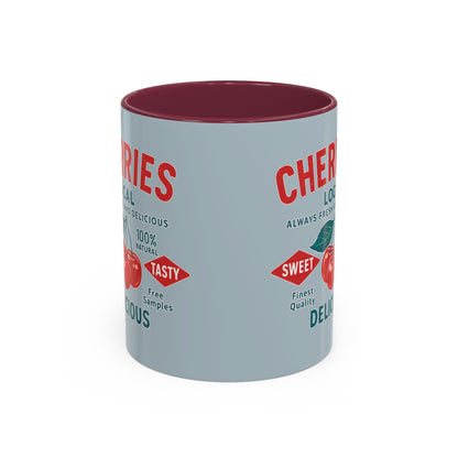 "Delicious Cherries", Colorful Mugs (11oz, 15oz) (Washed Silver-Blue)