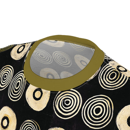 "Punk Polka", Wearable Pattern Art Unisex Tee (Soft Fig Green Collar)