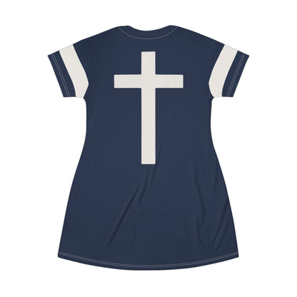 "Faith Overcomes Fear", T-Shirt Dress (Cambridge Blue)