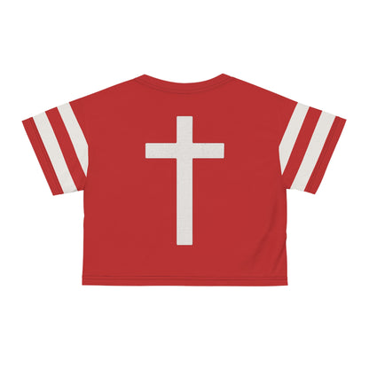 "Faith Overcomes Fear", Crop Tee (Light Cherry Red)