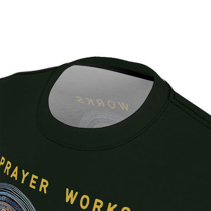 "Prayer Works – Gaelic Christian", Wearable Fine Art Unisex T-shirt (Blackstone Green)