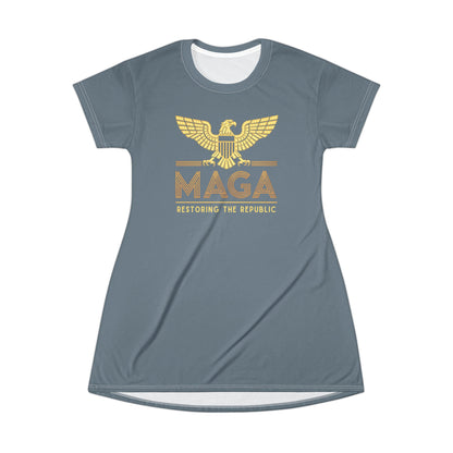 "MAGA - Restoring the Republic", T-Shirt Dress (Slate Grey)