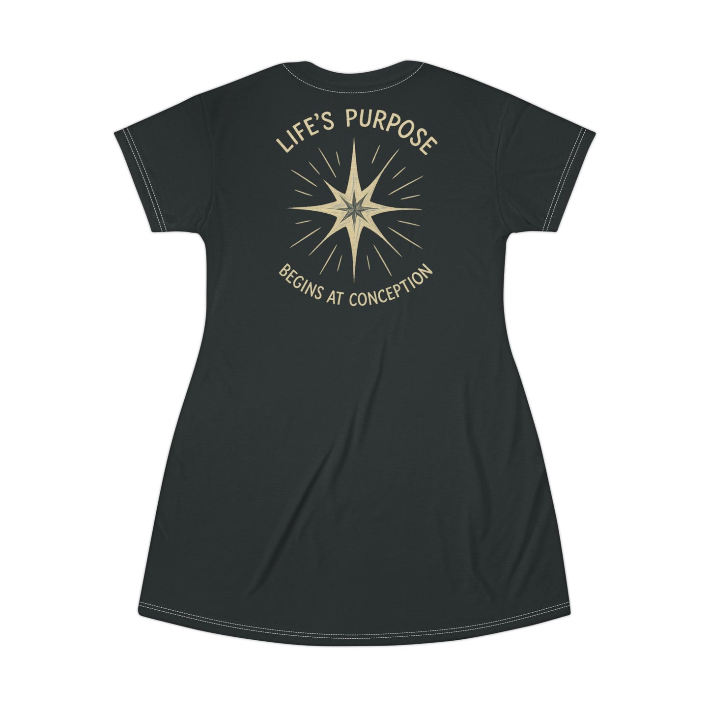 "Life's Purpose Begins at Conception #02", T-Shirt Dress (Crovan Black)