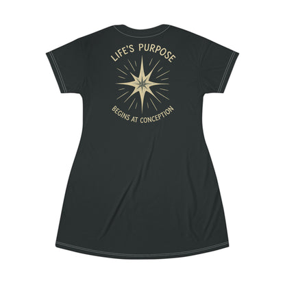 "Life's Purpose Begins at Conception #02", T-Shirt Dress (Crovan Black)