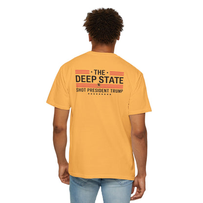 "The Deep State Shot President Trump" #02, Unisex White T-shirt
