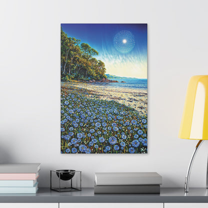 "Azure Petals on Silver Shore", Stretched Classic Canvas Fine Art Print