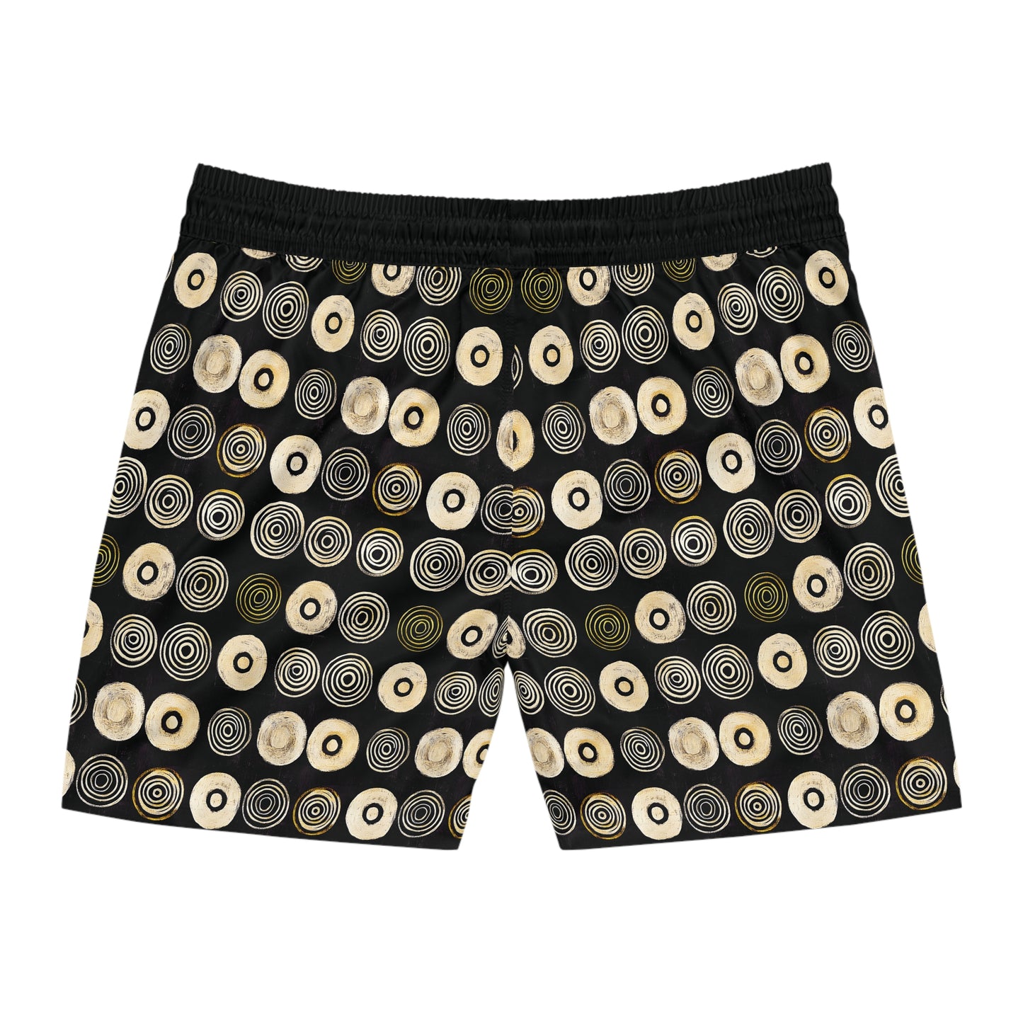 "Punk Polka", Men's Mid-Length Swim Shorts (Plain Black Cuffs)