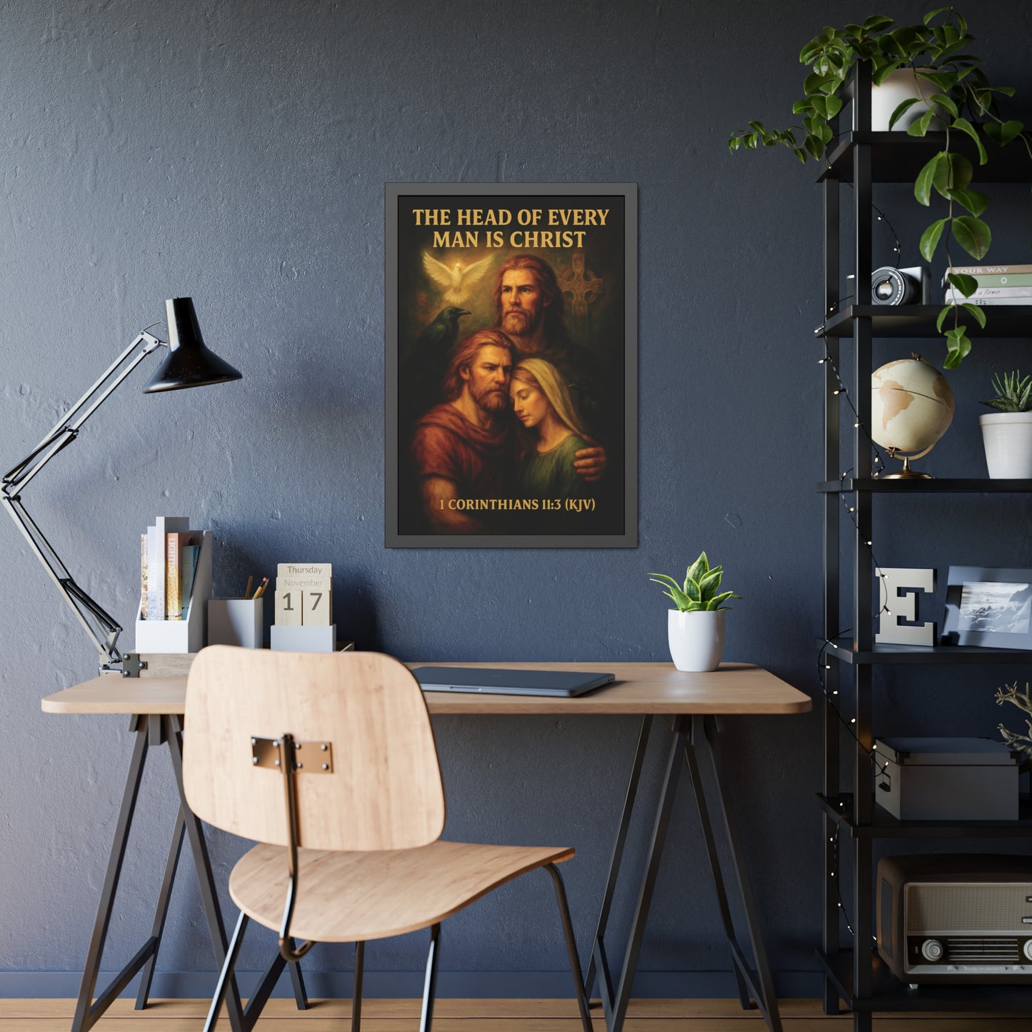"1 Corinthians 11:3 (KJV)", Framed Paper Poster (Shadow Black)