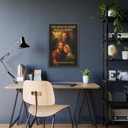 "1 Corinthians 11:3 (KJV)", Framed Paper Poster (Shadow Black)