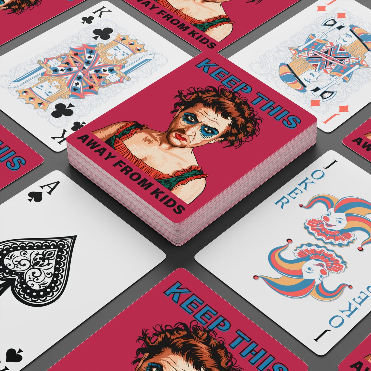 "Keep This Away from Kids", Cultural Playing Cards (Cerise)