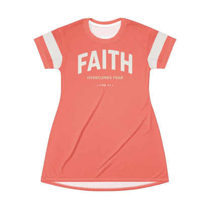 "Faith Overcomes Fear", T-Shirt Dress (Salmon Pink)