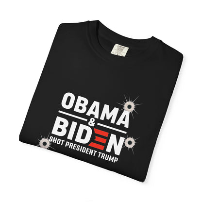 "Obama & Biden Shot President Trump", Unisex Black T-shirt
