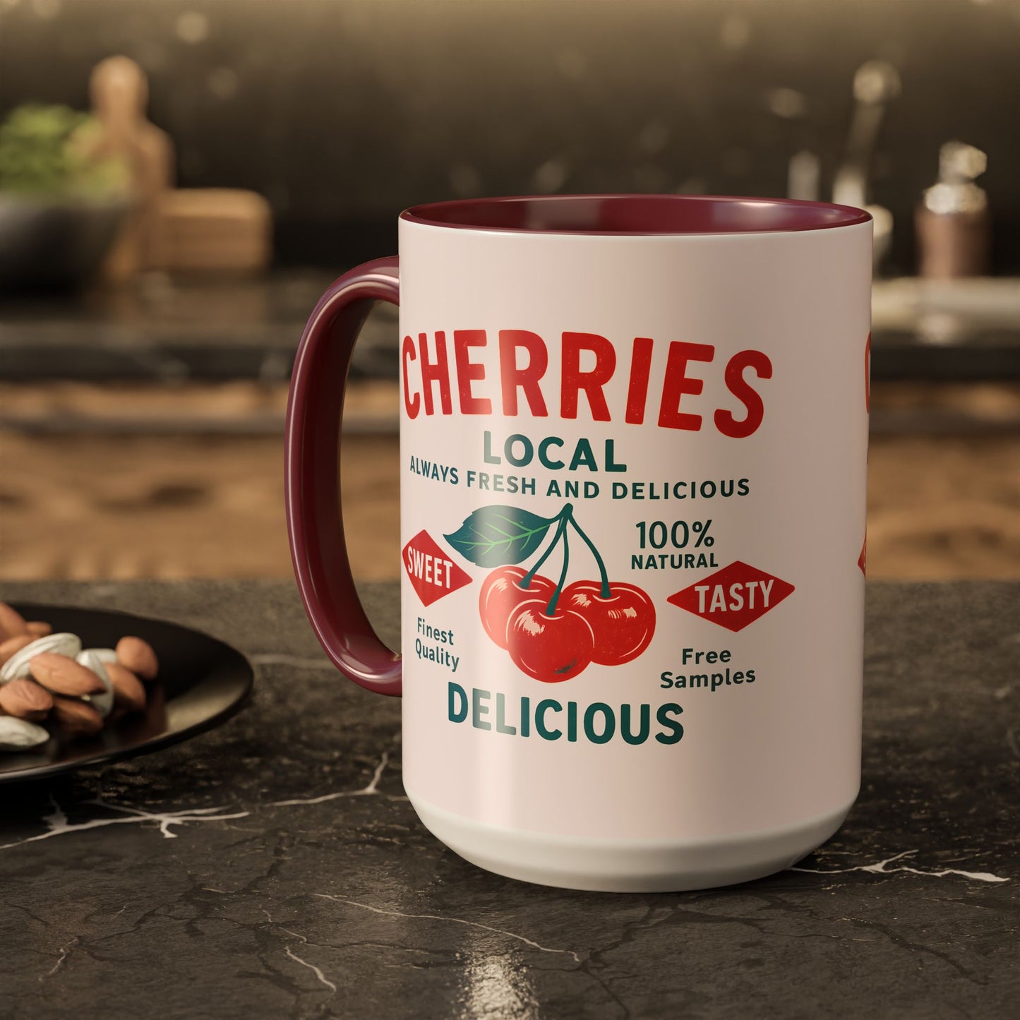 "Delicious Cherries", Colorful Mugs (11oz, 15oz) (Sea Salt Sherbet)