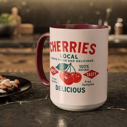 "Delicious Cherries", Colorful Mugs (11oz, 15oz) (Sea Salt Sherbet)