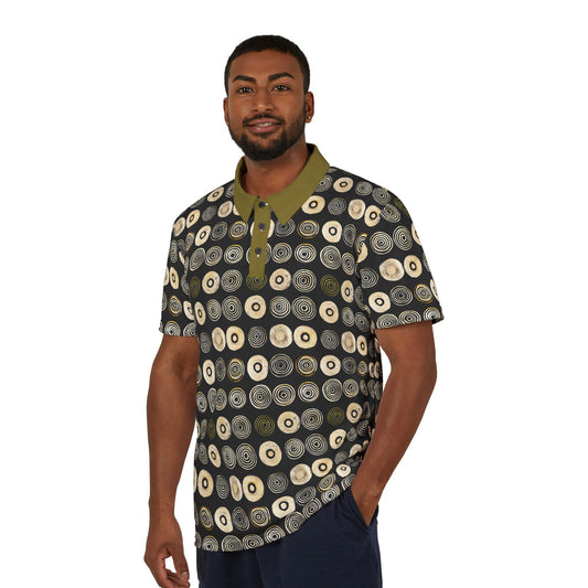 "Punk Polka", Unisex Polo Shirt (Soft Fig Green Collar)