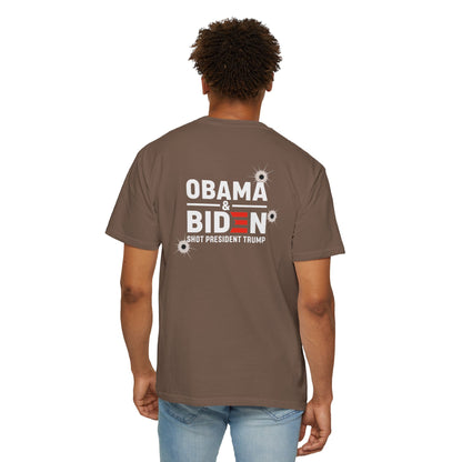 "Obama & Biden Shot President Trump", Unisex Black T-shirt