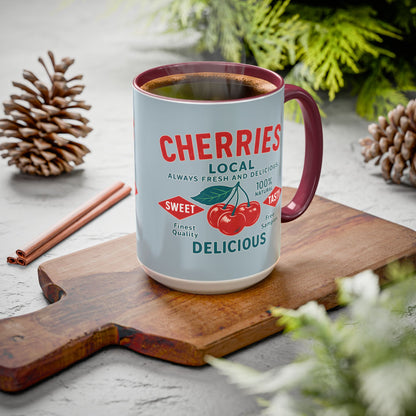 "Delicious Cherries", Colorful Mugs (11oz, 15oz) (Washed Silver-Blue)
