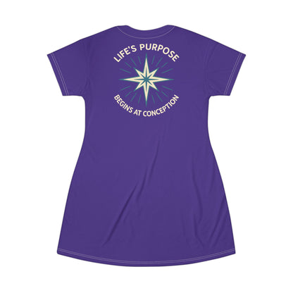 "Life's Purpose Begins at Conception #01", T-Shirt Dress (Night Music)