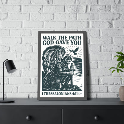 "1 Thessalonians 4:11 (KJV)", Framed Paper Poster (Porcelain White)