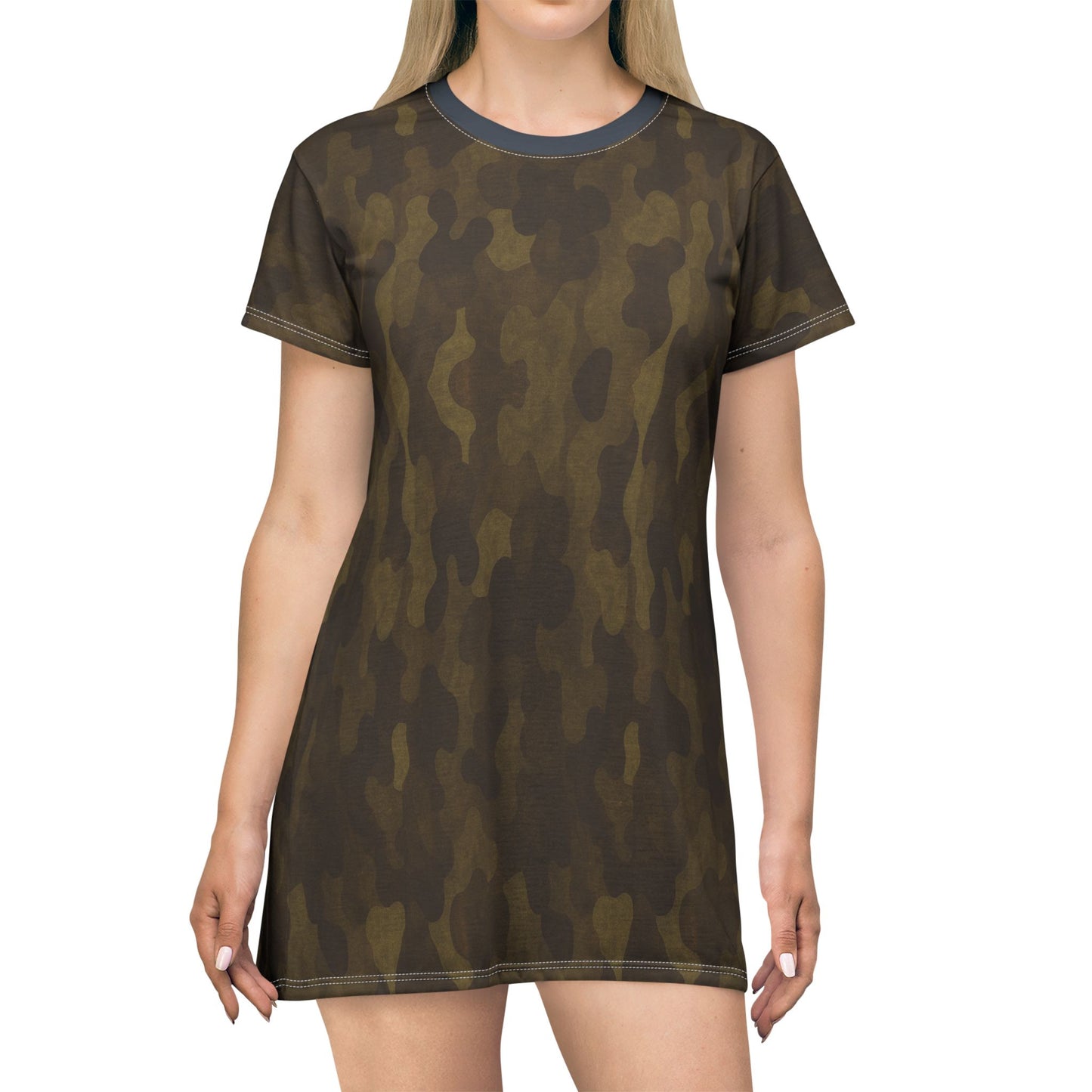 "Swamp Recon Camouflage", T-Shirt Dress (Drowned Indigo Collar)