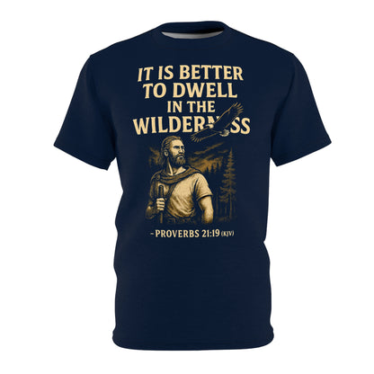 "Proverbs 21:19 (KJV)", Wearable Art Unisex T-shirt (Dark Cambridge Blue)