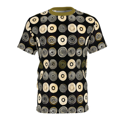 "Punk Polka", Wearable Pattern Art Unisex Tee (Soft Fig Green Collar)