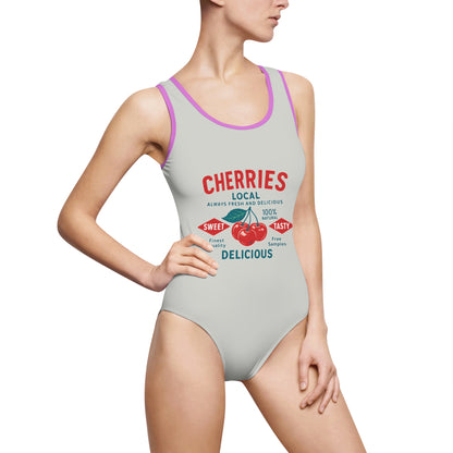 "Delicious Cherries", Women's Classic One-Piece Swimsuit (Vintage Ash)