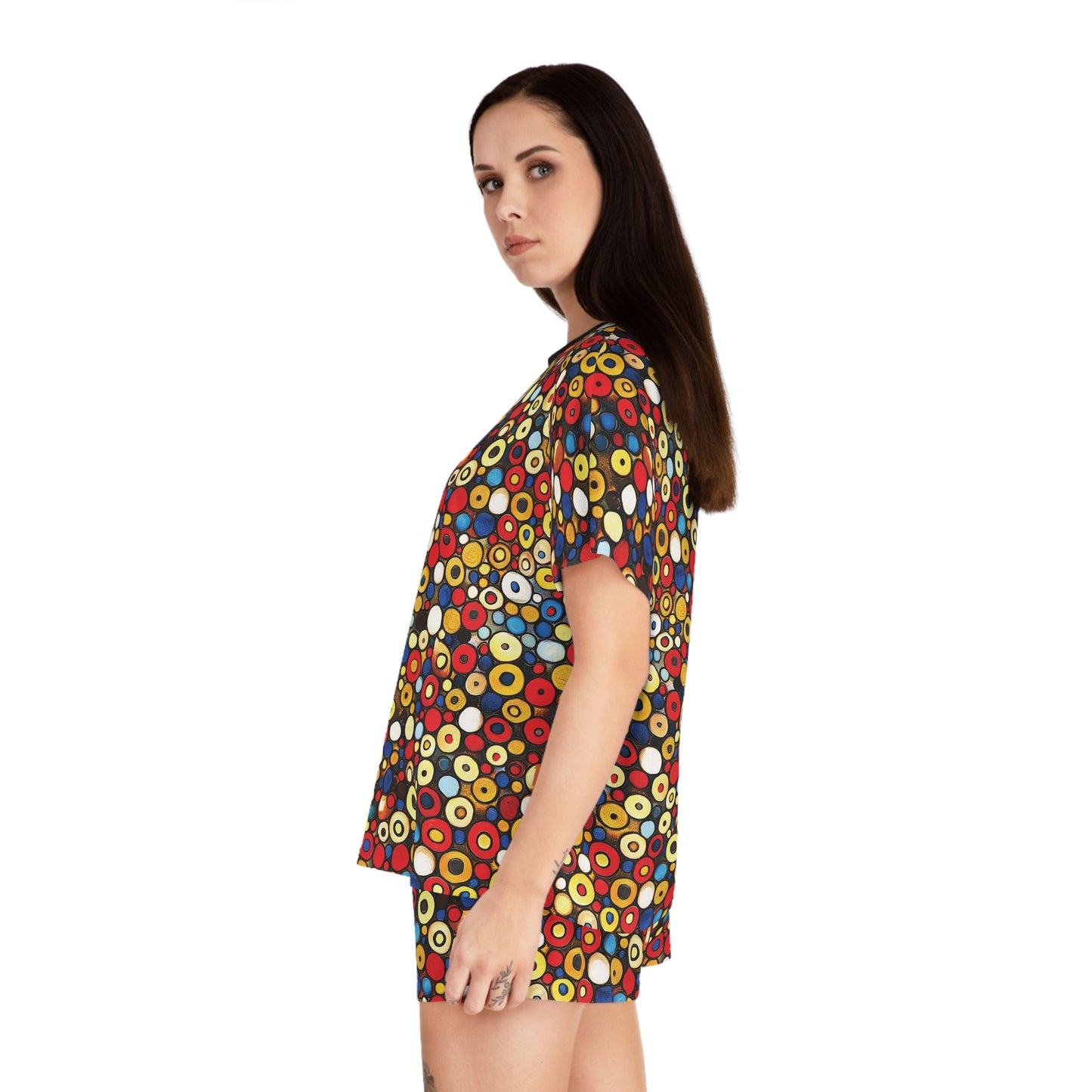 "Bits and Bobs", Fine Art Women's Short Pajama Set (Black Collar)
