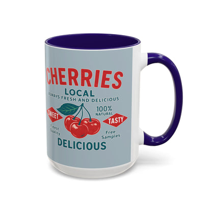 "Delicious Cherries", Colorful Mugs (11oz, 15oz) (Washed Silver-Blue)
