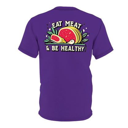 "Eat Meat & Be Healthy", Unisex T-shirt (Deep Purple)