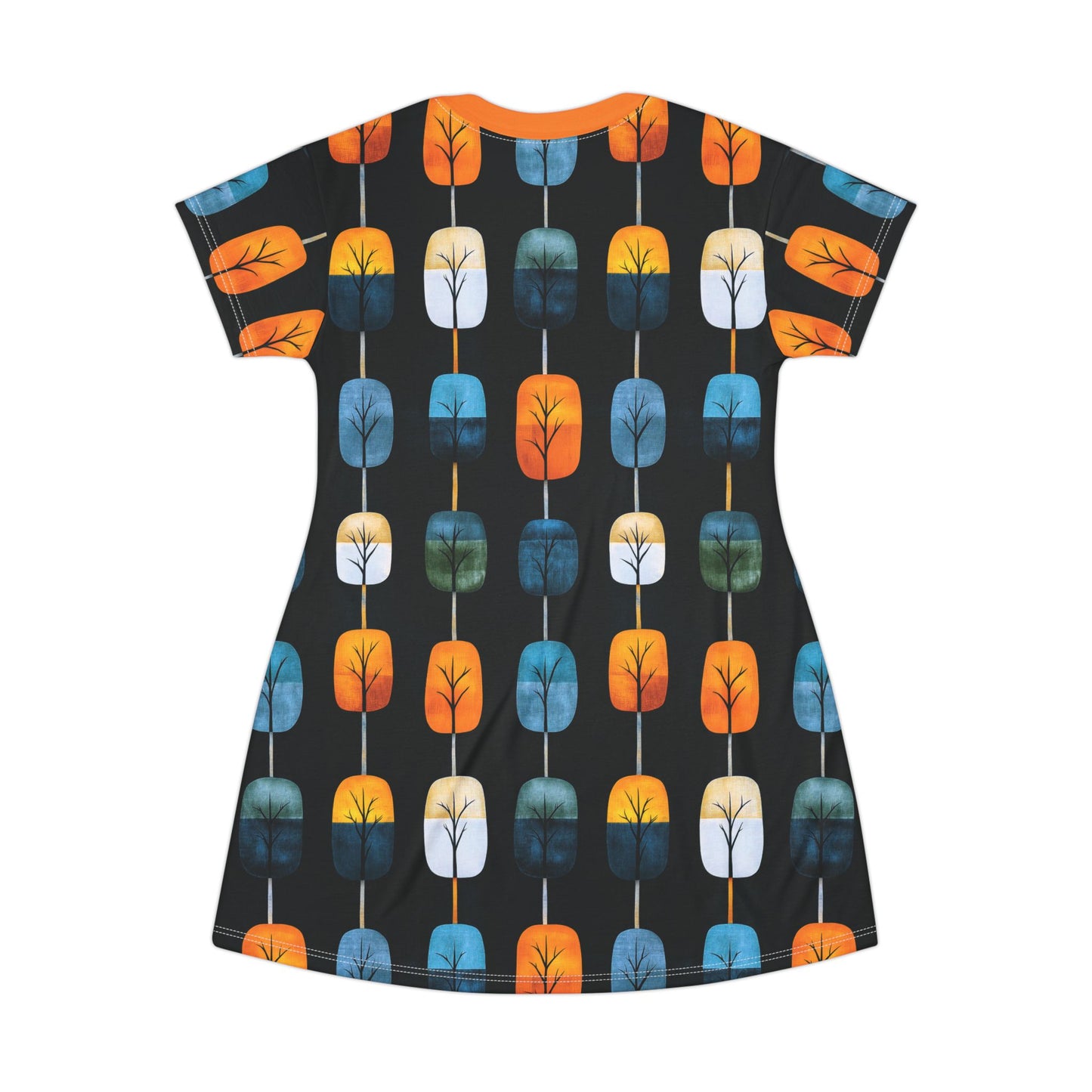"Skyroot Grove", T-Shirt Dress (Flame Orange Collar)