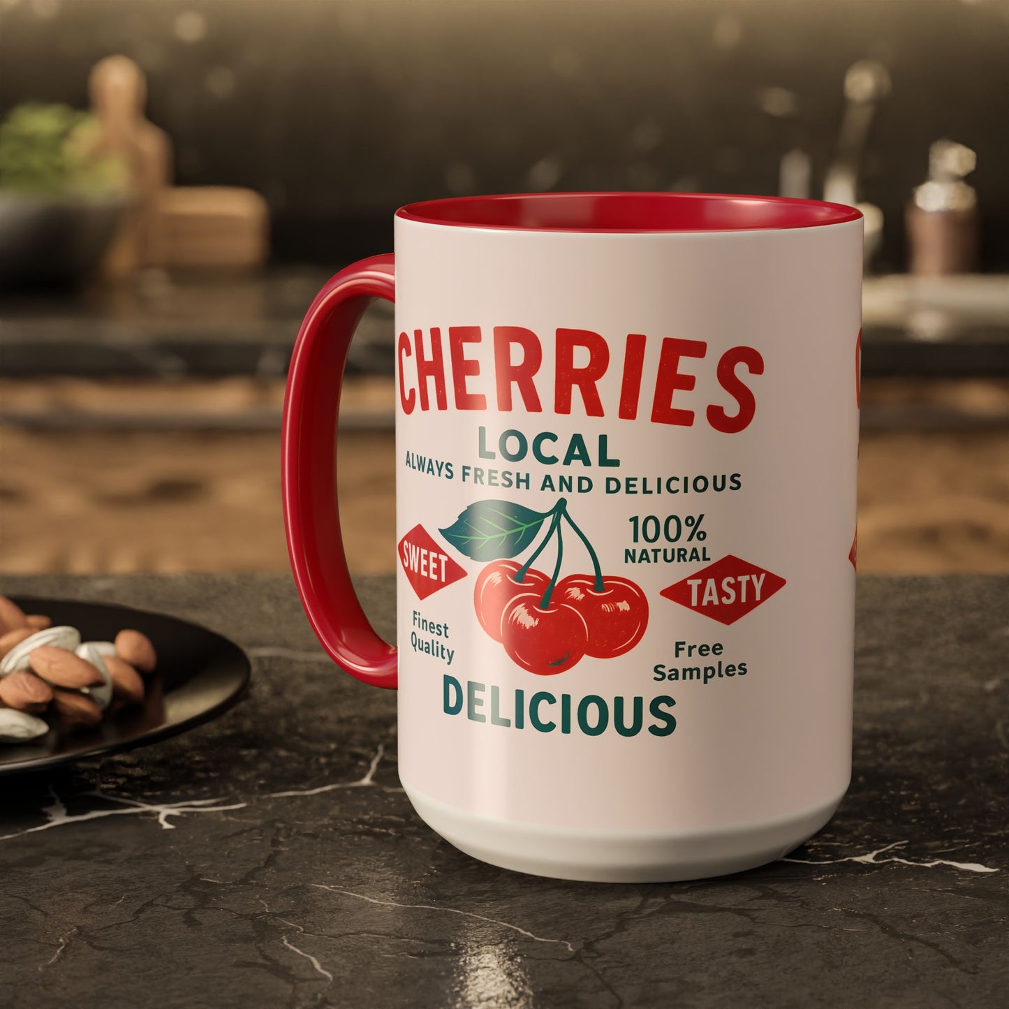 "Delicious Cherries", Colorful Mugs (11oz, 15oz) (Sea Salt Sherbet)