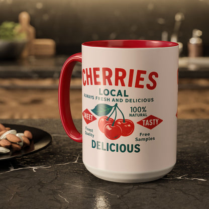 "Delicious Cherries", Colorful Mugs (11oz, 15oz) (Sea Salt Sherbet)