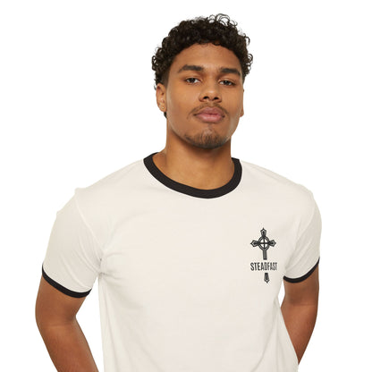 "Steadfast Cross", Unisex Cotton Ringer T-Shirt