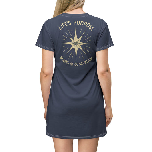 "Life's Purpose Begins at Conception #02", T-Shirt Dress (Diplomat Grey)