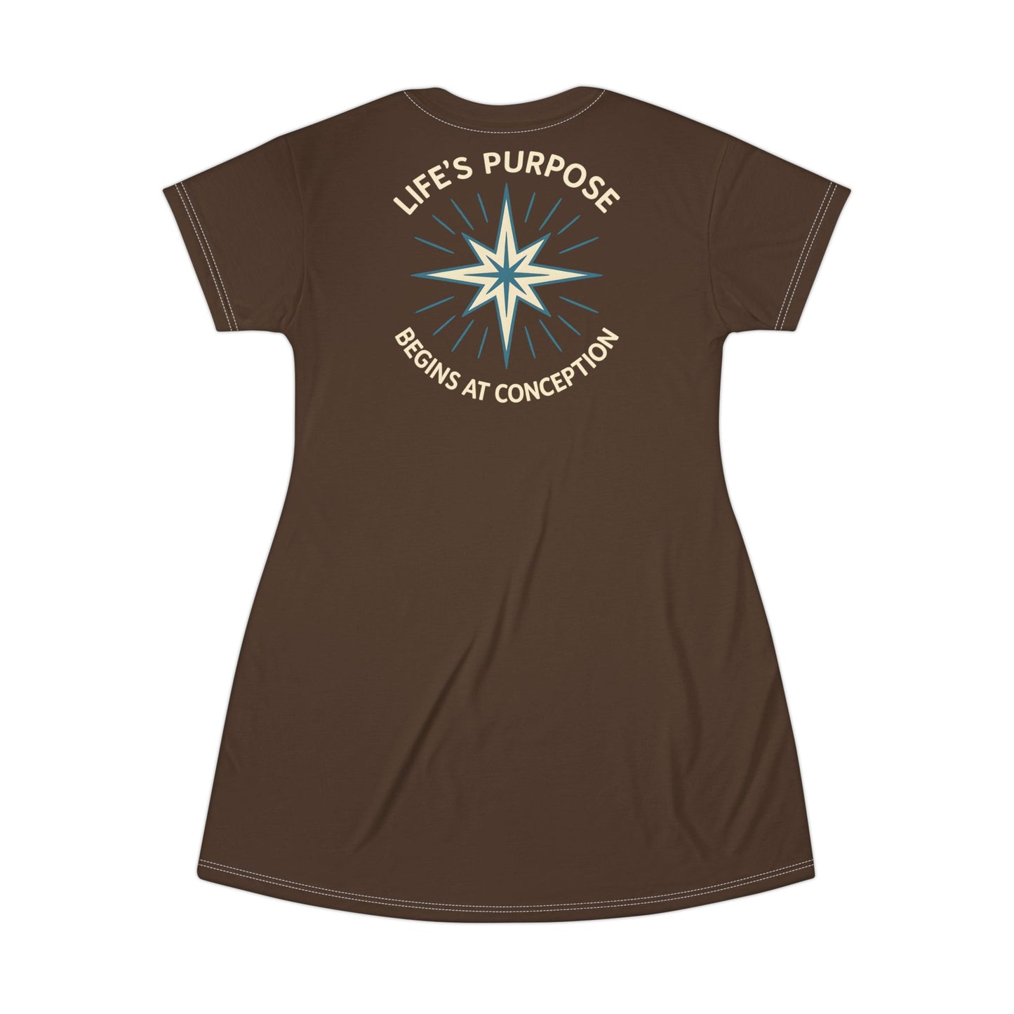 "Life's Purpose Begins at Conception #01", T-Shirt Dress (Bavarian Brown)
