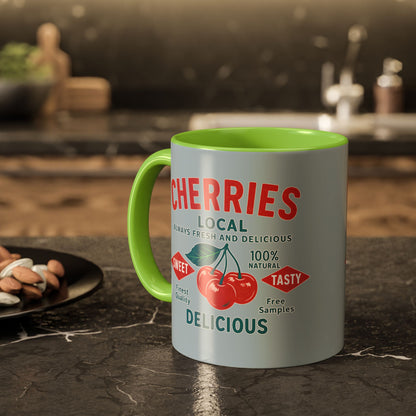 "Delicious Cherries", Colorful Mugs (11oz, 15oz) (Washed Silver-Blue)