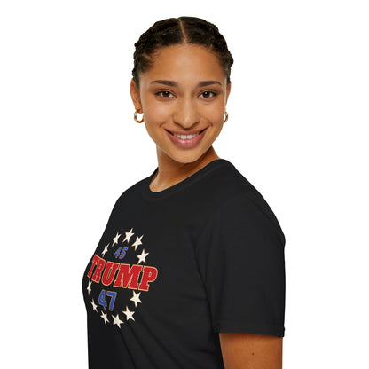 "Trump 45-47 Circle of Stars", Unisex Softstyle T-Shirt
