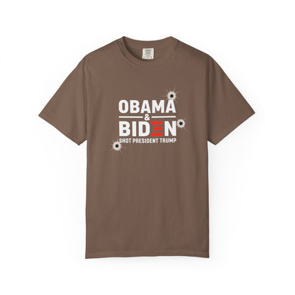 "Obama & Biden Shot President Trump", Unisex Black T-shirt