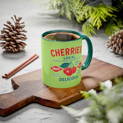 "Delicious Cherries", Colorful Mugs (11oz, 15oz) (Orchard Lime)