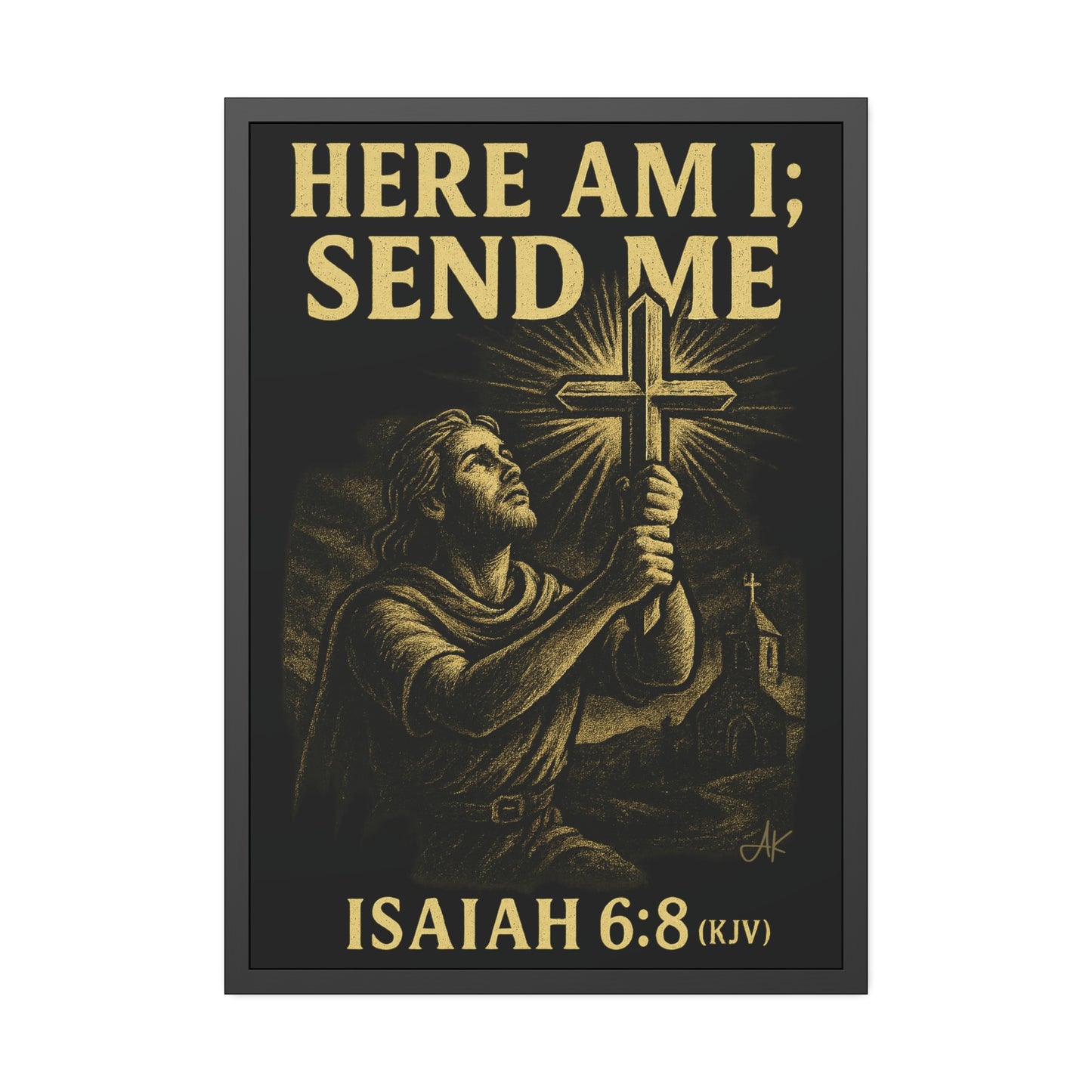 "Isaiah 6:8 (KJV)", Framed Paper Poster (Shadow Black)