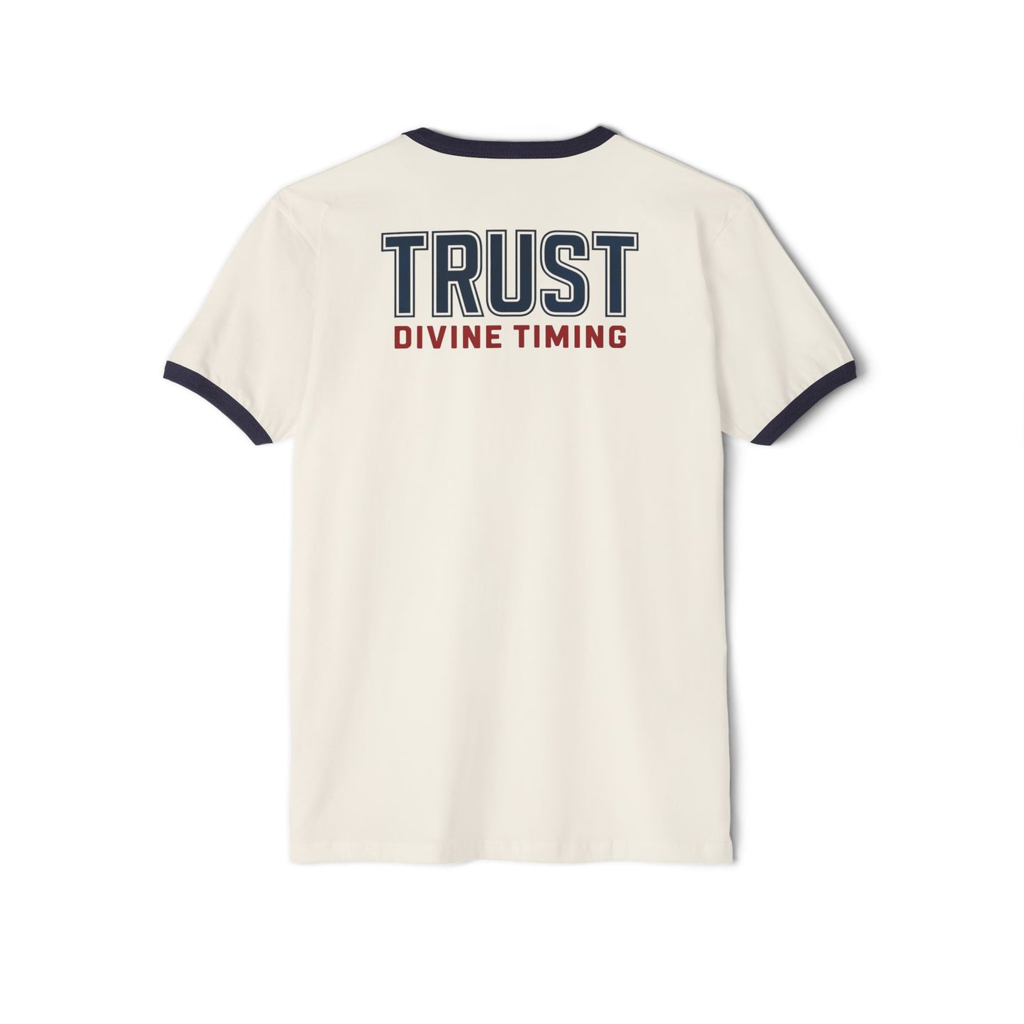 "Trust Divine Timing" #02, Unisex Cotton Ringer T-Shirt