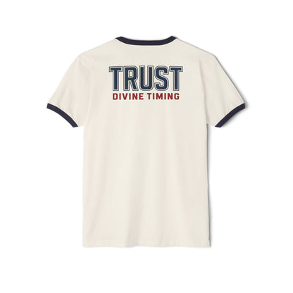 "Trust Divine Timing" #02, Unisex Cotton Ringer T-Shirt