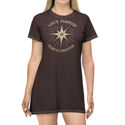 "Life's Purpose Begins at Conception #02", T-Shirt Dress (Irish Sienna)