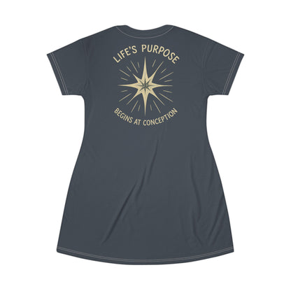 "Life's Purpose Begins at Conception #02", T-Shirt Dress (Hearthstone Grey)