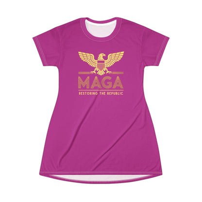 "MAGA - Restoring the Republic", T-Shirt Dress (Prairie Foxglove Pink)