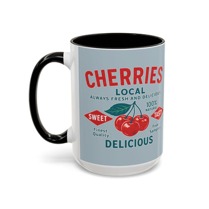 "Delicious Cherries", Colorful Mugs (11oz, 15oz) (Washed Silver-Blue)