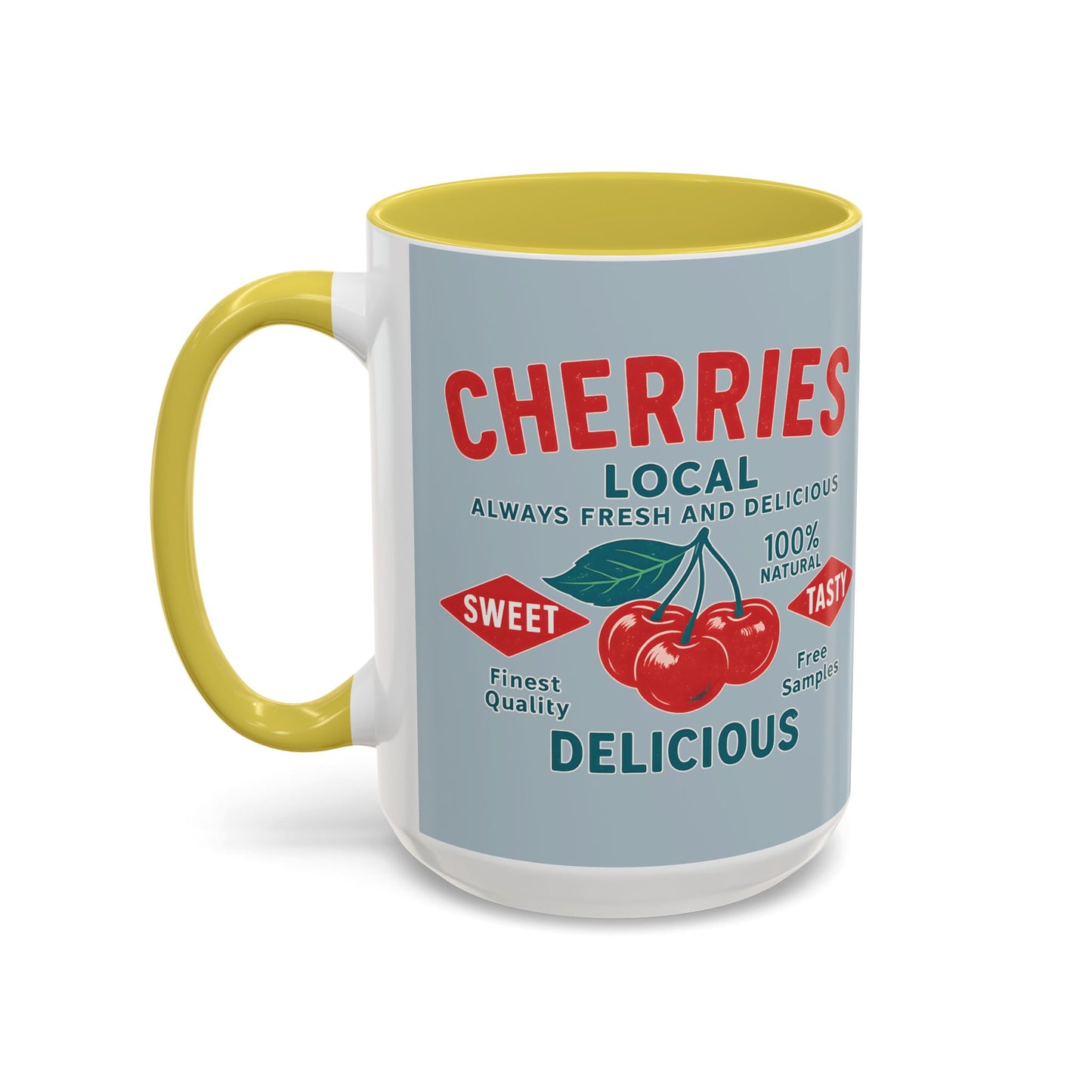 "Delicious Cherries", Colorful Mugs (11oz, 15oz) (Washed Silver-Blue)